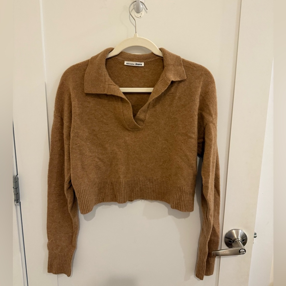 Reformation Cropped Camel Cashmere Blend Sweater